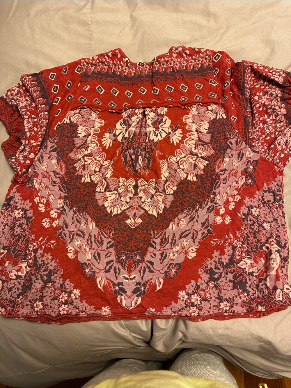 Free People Red Floral Boho Short Sleeve Tunic